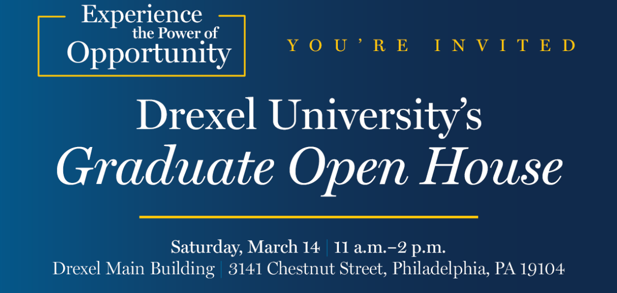graduate open house invitation on dark blue background
